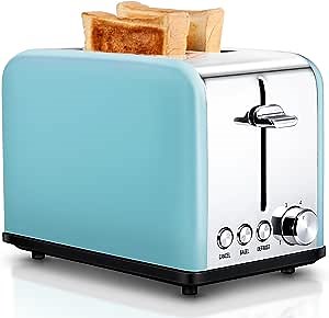 Amazon.com: Toaster 2 Slice, Retro Small Toaster with Bagel, Cancel, Defrost Function, Extra Wide Slot Compact Stainless Steel Toasters for Bread Waffles, Blue: Home & Kitchen