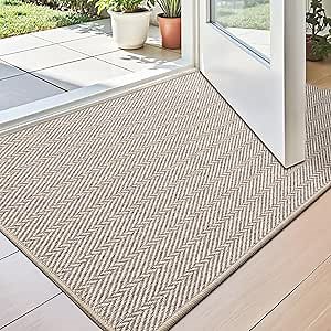 LUMI Ultra Thin Indoor Door Mat for Entrance 24"x36", Non Slip Entryway Mat, Low Profile Doormat, Unique Herringbone Design Carpet for Inside, Patio, Porch, Beige