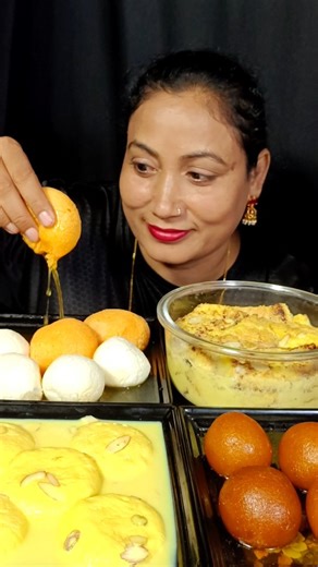 Foodie_Jumi on Instagram: "Asmr Eating Rasmalai, Rasgulla, Rajbhog, Gulab Jamun, Bread Pudding #asmr #sweet #foodie #explore #shorts"