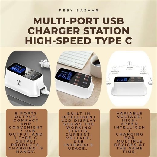 Multi Port USB Charger Station High Speed Type C