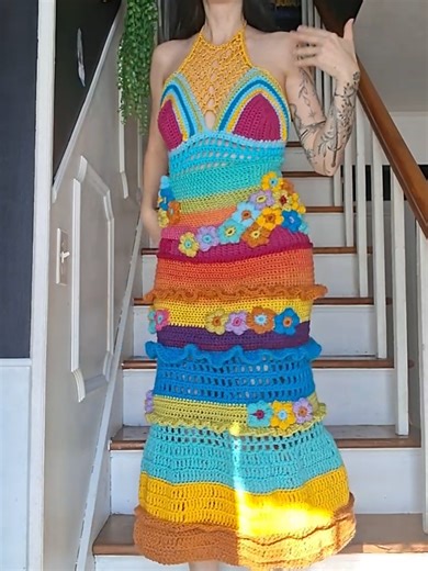 the flowers and ruffles took just as long as the dress, which is crazy!!! #crochet #Tutorial #rainbow #flower #cottagecore