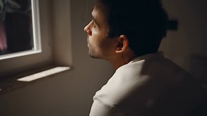 Sleepless Man Looking Window Closeup Tired Stock Footage SBV-349313404 - Storyblocks