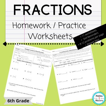 Fraction Unit | 6th Grade | Homework or Independent Practice Worksheets