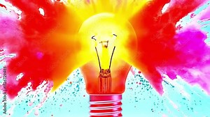 Colorful Explosion Occurs as Light Bulb Shatters in Vibrant Display of Creativity. Generative AI