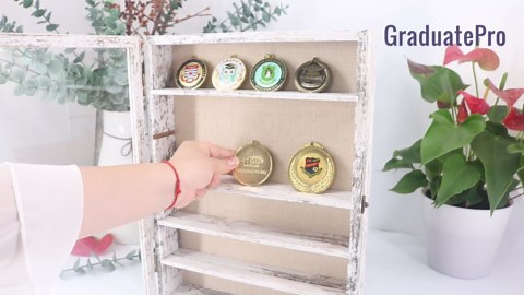 11x14 Display Case with Adjustable Shelves White, 4-Tier Memory Shadow Box for Wall, Deep Wooden Keepsake Display Shelf with Locking Door for Memorabilia, Photos, Medals, Wedding, Home Decor