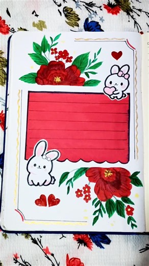 "Red flower border design and Cute Bunny Diary Decoration! 🐰🌸 #Journaling" #flowerborderdesigns