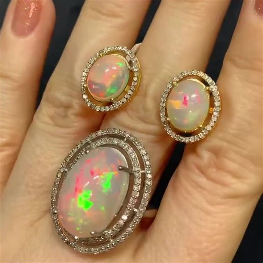 Beautiful Fire Opal Jewelry Set, Genuine Diamond Bridal Jewelry, 925 Sterling Silver, Handmade Statement Jewelry, Anniversary Gift for Her - Etsy