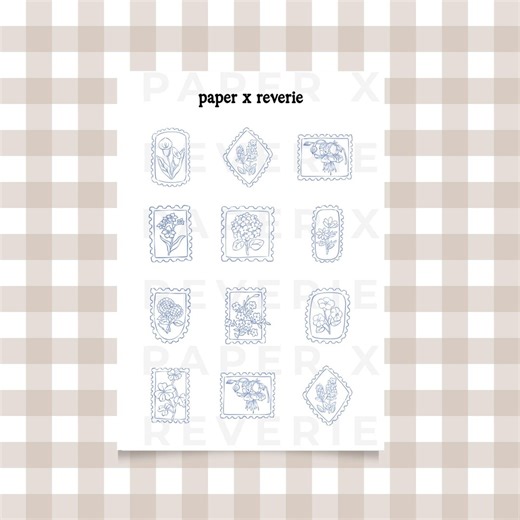 Printable Blue Toile Stamp Sticker Sheet | Floral Botanical Journal Stickers | Cottagecore Scrapbook Ephemera | Junk Journal PDF Download - Etsy