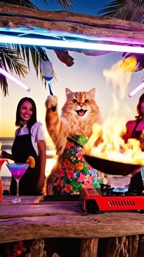 🏖️ Happiest Cat Chef Ever! Chaotic Beach Cooking & Dance Remix 😸🍳