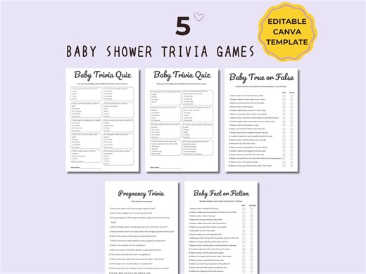 Baby Shower Trivia Games, Baby Shower Printable, Gender Neutral Editable Template, Party Game Bundle, Baby Shower Quiz - Etsy