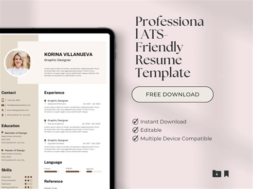 Professional Ats-friendly Resume Template, Editable in Canva (instant Download) - Etsy
