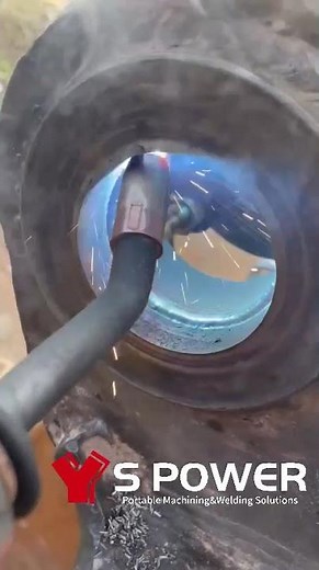 Portable line boring machine excavator repair--- S power#enginerepair #welding #lineboring
