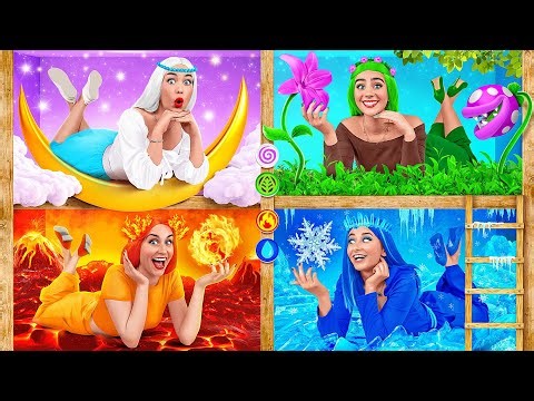Four Elements Build a Bunk Bed | Fire Girl, Water Girl, Air Girl and Earth Girl Multi DO Challenge