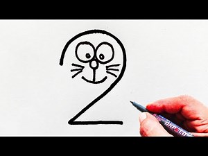 How to draw doremon from number 2 | डोरेमोन का सुंदर चित्र बनाना सीखे | number drawing