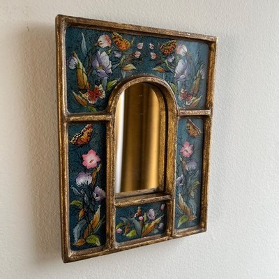 Vintage Peruvian Folk Art Hand Painted Reverse Glass Wood Framed Mirror Peru 6x8 | eBay