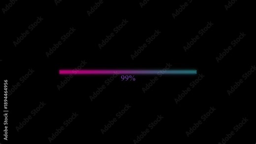 Animated minimal icon overlay of loading progress bar filling from 0 to 100 percent on black background. Symbol of download, update, buffering or digital loading screen. Concept: loading progress.