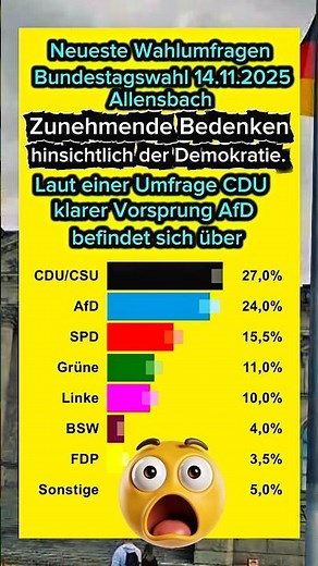 Wahlumfragen 14.11.2025 Zunehmendel Bedenken hinsichtlich der Demokratie.#cdu#afd#politik