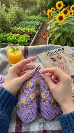 Sunshine & Stitches: Garden Knitting Session 🌻🧶​#StitchDrop #KnittingInspiration #GardenVibes #yarn