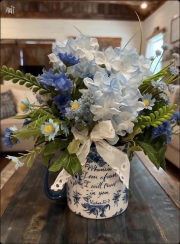 French Country Chinoiserie Floral Arrangement Toile Table Decor Blue and White. Cottagecore - Etsy