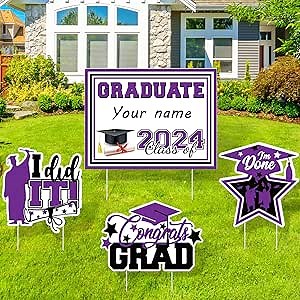 Purple Graduation Yard Sign, Personalized Purple and Black Class of 2024 Congrats Grad Lawn Signs with Marker for DIY Outdoor High School 2024 Graduation Party Decorations Supplies