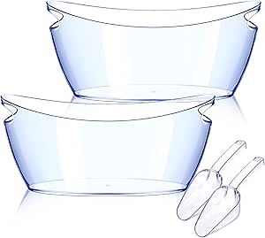 Ice Bucket 2 PCS,Acrylic Ice Buckets for Parties, Mimosa Bar Supplies Beverage Tub and Scoops for Champagne Beer Sparkling Wine Cocktails（5.5L）Extra Large Model (Blue)