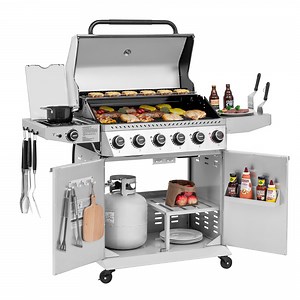 Royal Gourmet GA6406W 6-Burner BBQ Gas Grill, with Sear Burner and Side Burner, Cabinet Style Grill, 74,000 BTU, White
