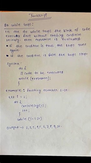 Do while loops | Javascript notes #shorts #notes #javascript