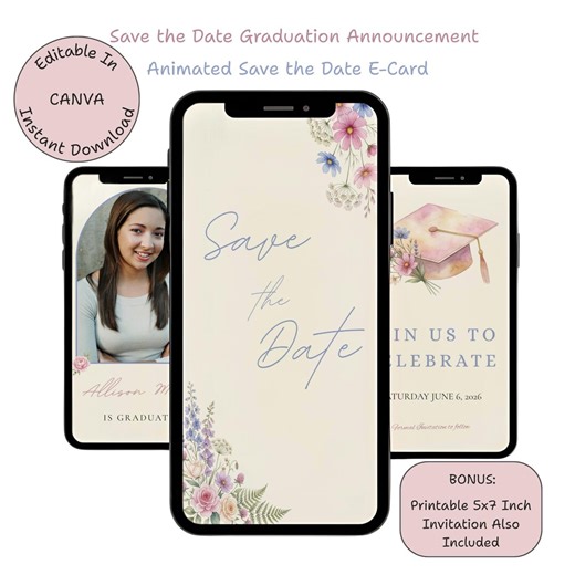 Graduation Save the Date Animated Invitation With Photo, Wildflower Class of 2026 Announcement (digital Download) - Etsy