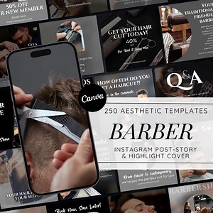 Barber Shop Instagram Templates: Editable Canva Social Media - Etsy