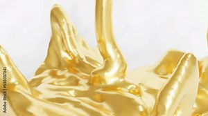 Liquid gold flows slowly onto a white surface