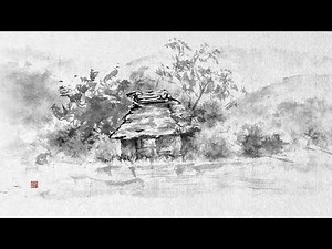 How to draw a sea Landscape painting "Country". Sumi-e/ink painting/watercolor/