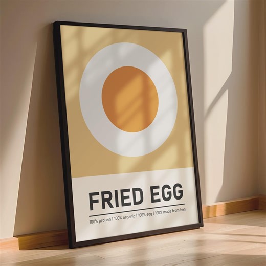 Fried Egg Poster Framed | Minimalist Breakfast Illustration, Modern Typography Design in Yellow and White, Retro Kitchen Print - Etsy UK