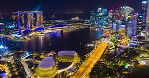 aerial view hyperlapse 4k video of Singapore City Skyline.