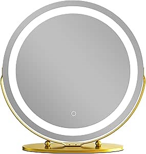 19" Makeup Mirror with Light, 3 Color Dimmable LED Lighted Makeup Mirror Touch Control for Bedroom Table Desk