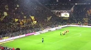 Die BVB-Spieler nach dem 2:0-Sieg gegen Ingolstadt vor der Südtribüne. | Borussia Dortmund - BVB