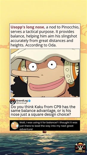 Usopp's long nose, a nod to Pinocchio, serves a tactical purpose It provides balance, #onepiece
