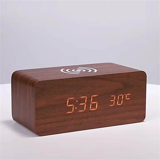 Wooden Led Alarm Clock Wireless Charger Charging Led Usb Electronic Desk Digital Alarm Clock