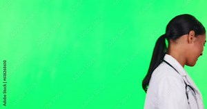 Woman, doctor and calling patient on green screen with tablet for schedule appointment. Female person in medical healthcare waiting room for next booking with technology against a studio background