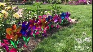 In the Breeze Mylar Rainbow Flower Pinwheel with Leaves - Assorted 2 Tone Color Spinners - 48 Pieces