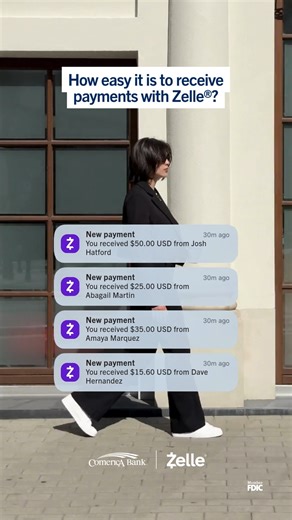 1K views | Receive payments from customers in minutes¹.  All thanks to Zelle® in your Comerica app. Try it today: https://www.comerica.com/small-business/small-business-solutions/zelle-mobile-payments.html Member FDIC. Terms apply. ¹Transactions between enrolled users typically occur in minutes. #ComericaBank #BusinessBanking | Comerica Bank | Facebook