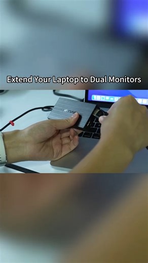 This Displaylink Adapter lets you connect your laptop to two monitors with just ONE CABLE. Perfect for decluttering your desk and boosting your productivity! #extendedscreen #dualmonitors #homeoffice #dockingstation #DisplaylinkAdapter #laptop #techtok #macbook | Wavlink