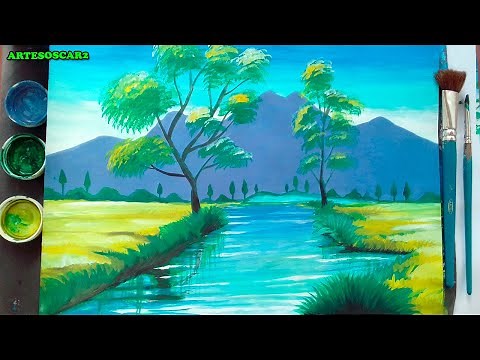 APRENDE a PINTAR BONITO PAISAJE con TEMPERAS - Arte con temperas