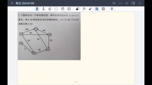 数据结构期末复习题（Dijkstra算法）