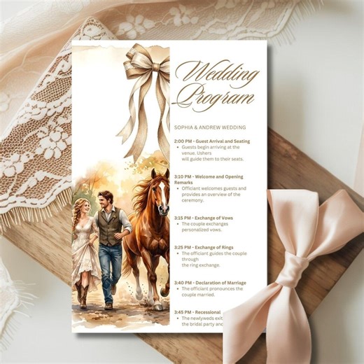Rustic Wedding Program Template, Western Wedding Program, Horse Wedding Program, Editable Canva Program, Country Wedding - Etsy