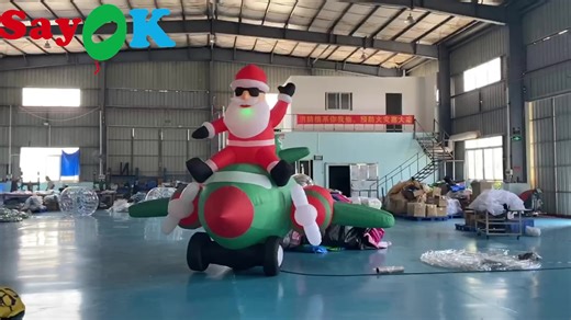 LED Inflatable Christmas Advertising Inflatable Santa Claus Flying a Plane Inflatable Lighting