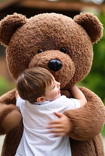 boy hugging bear