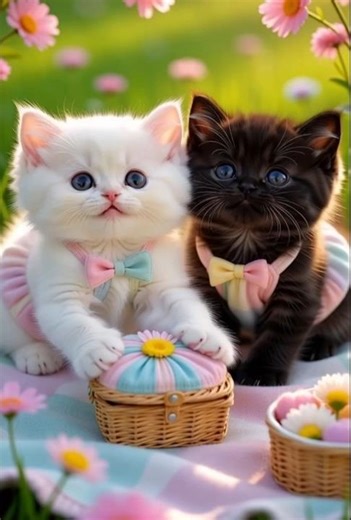 Cute Cats Eating Cookies and Milk on a Picnic 🐱🍪🥛