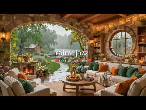 🌸 Spring Rain Jazz (NO MID-ROLL ADS) – Warm Café Ambience for Relaxation & Focus