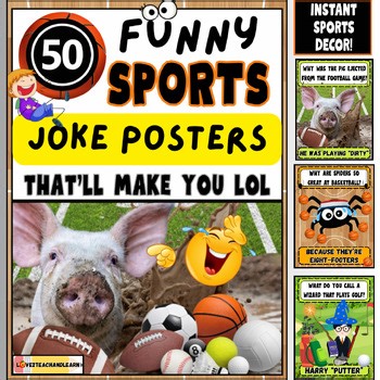 50 Funny Sports Jokes Color Posters - Instant Printable PE Gym Classroom Decor