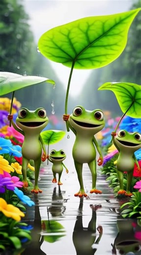Cute Frogs in Rain 🌧️🐸 | Funny Frog Friends with Leaf Umbrella #shorts #shortsfeed #trending